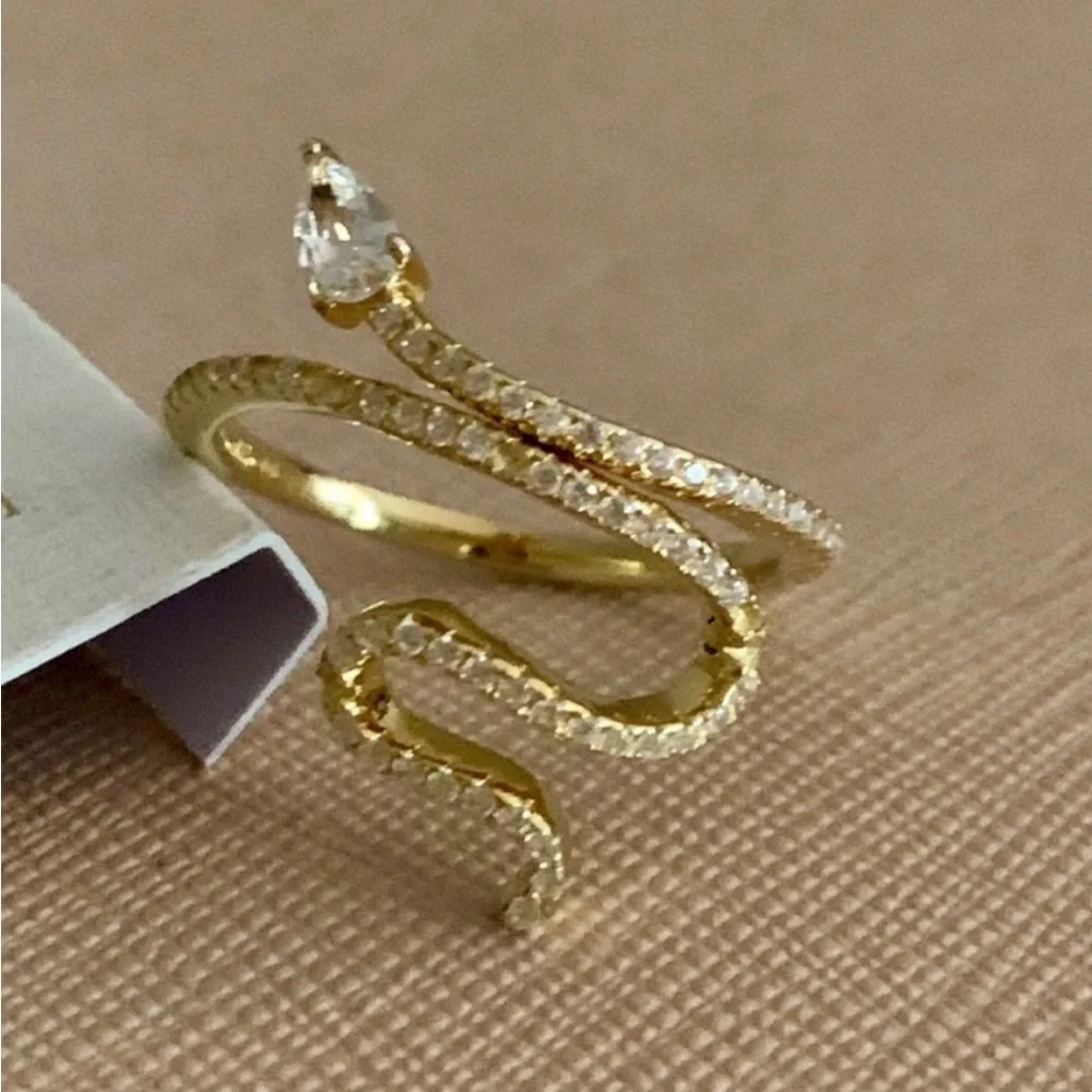 NWT Brand New Adornia 14K Gold Plated Swarovski Crystal Accented Snake Ring